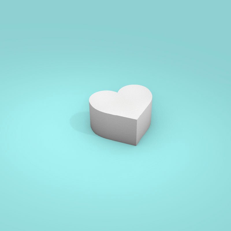Heart foam cake dummy 6 inch wide, 3 inch tall, smooth white finish, ready to decorate