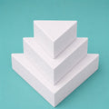 Three tier triangle foam cake dummy set, 8 inch, 11 inch and 14 inch point to point, each 5 inch tall, smooth white finish