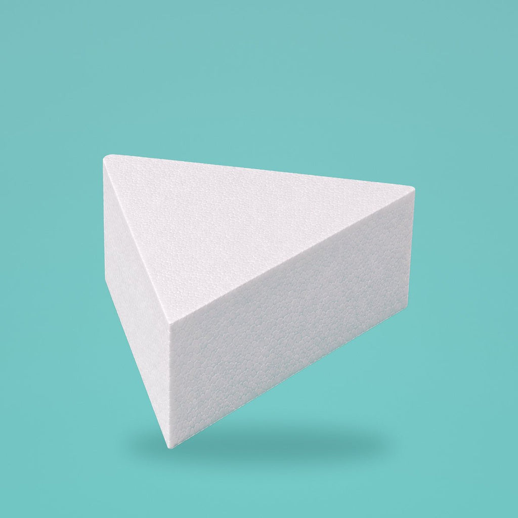 Triangle foam cake dummy 10 inch point to point, 6 inch tall, smooth white finish, ready to decorate
