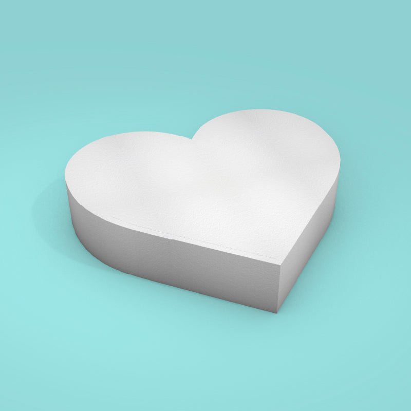 Heart foam cake dummy 15 inch wide, 3 inch tall, smooth white finish, ready to decorate