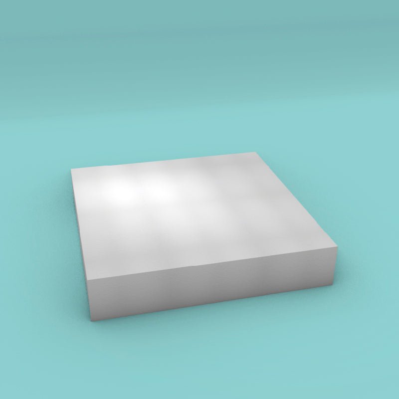 Square foam cake dummy 21 inch by 21 inch, 4 inch tall, smooth white finish, ready to decorate