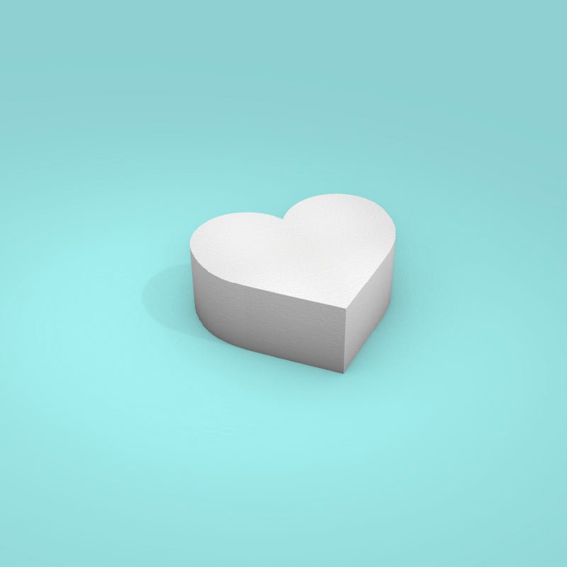 Heart foam cake dummy 8 inch wide, 3 inch tall, smooth white finish, ready to decorate