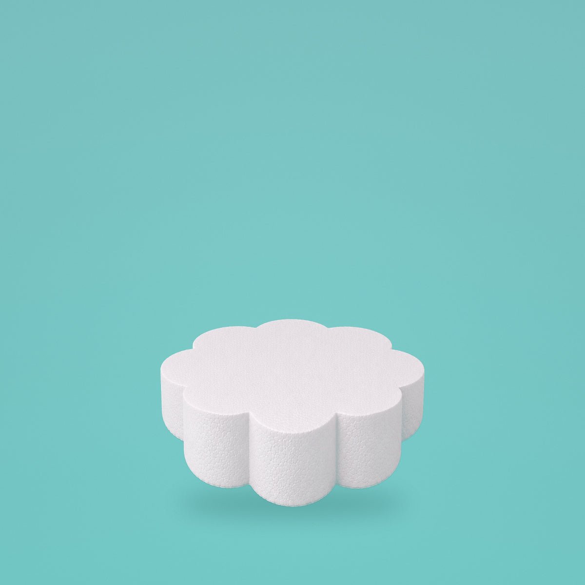 Petal foam cake dummy 6 inch diameter, 3 inch tall, rounded lobed edge, smooth white finish, ready to decorate