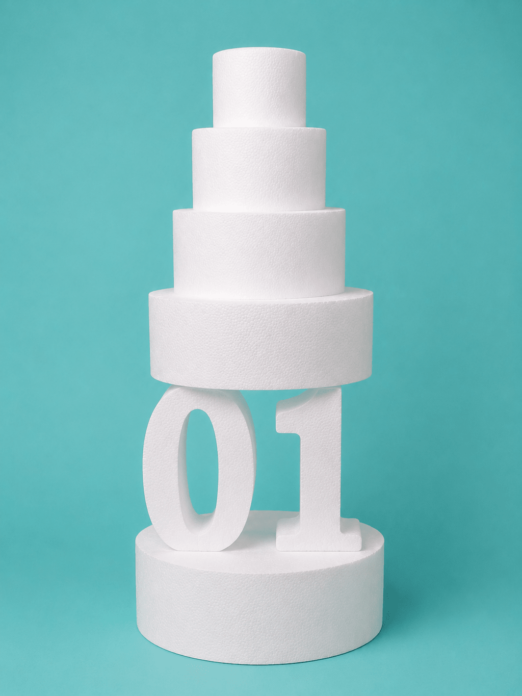 Number 1 foam cake dummy for a first birthday, 14 inch tall digit, 5 inch thick, smooth white finish