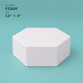 Hexagon foam cake dummy 14 inch point to point, 4 inch tall, smooth white finish, ready to decorate