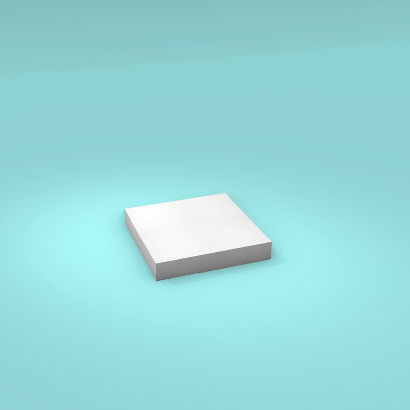 Square foam cake dummy 6 inch by 6 inch, 1 inch tall, smooth white finish, ready to decorate