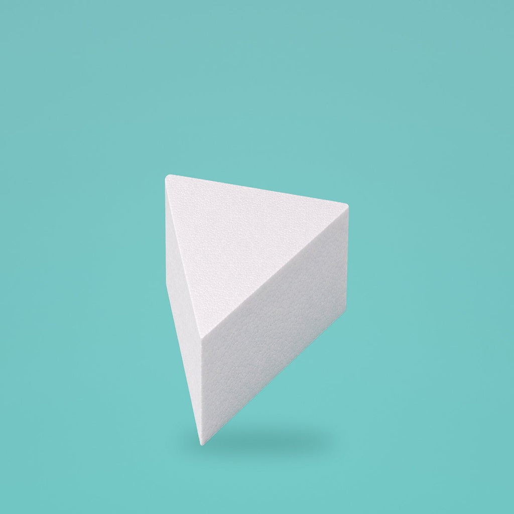 Triangle foam cake dummy 6 inch point to point, 5 inch tall, smooth white finish, ready to decorate