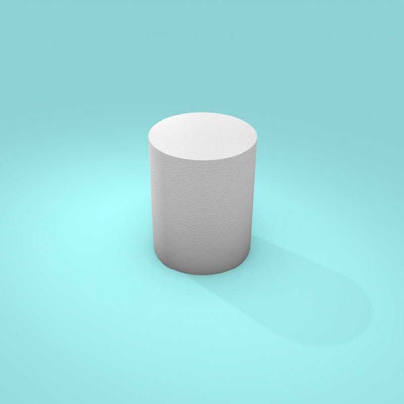 Round foam cake dummy 4 inch diameter by 5 inch tall, smooth white finish, ready to decorate