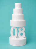 Number 8 foam cake dummy, 14 inch tall digit, 5 inch thick, smooth white finish, ready to decorate