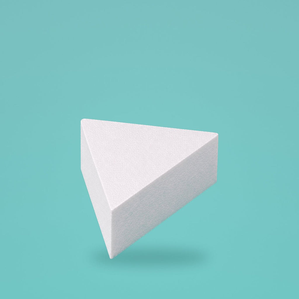 Triangle foam cake dummy 8 inch point to point, 4 inch tall, smooth white finish, ready to decorate