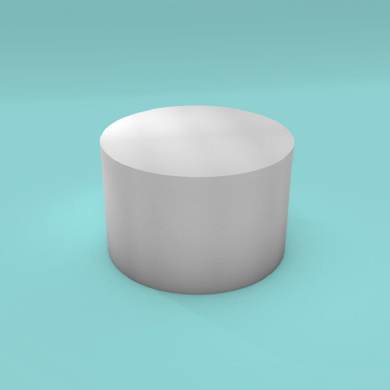 Round foam cake dummy 14 inch diameter by 9 inch tall, smooth white finish, ready to decorate
