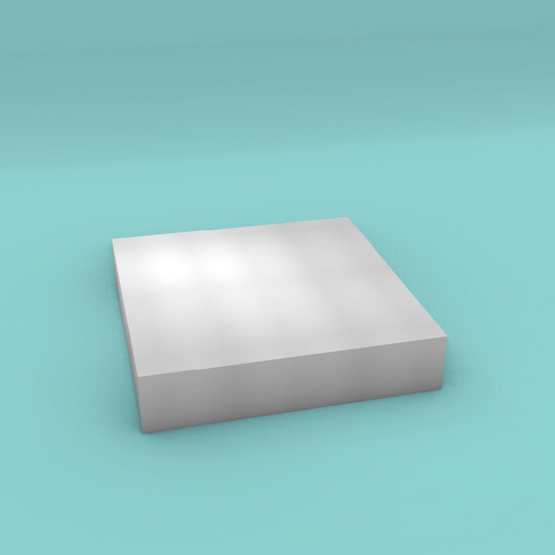 Square foam cake dummy 19 inch by 19 inch, 4 inch tall, smooth white finish, ready to decorate