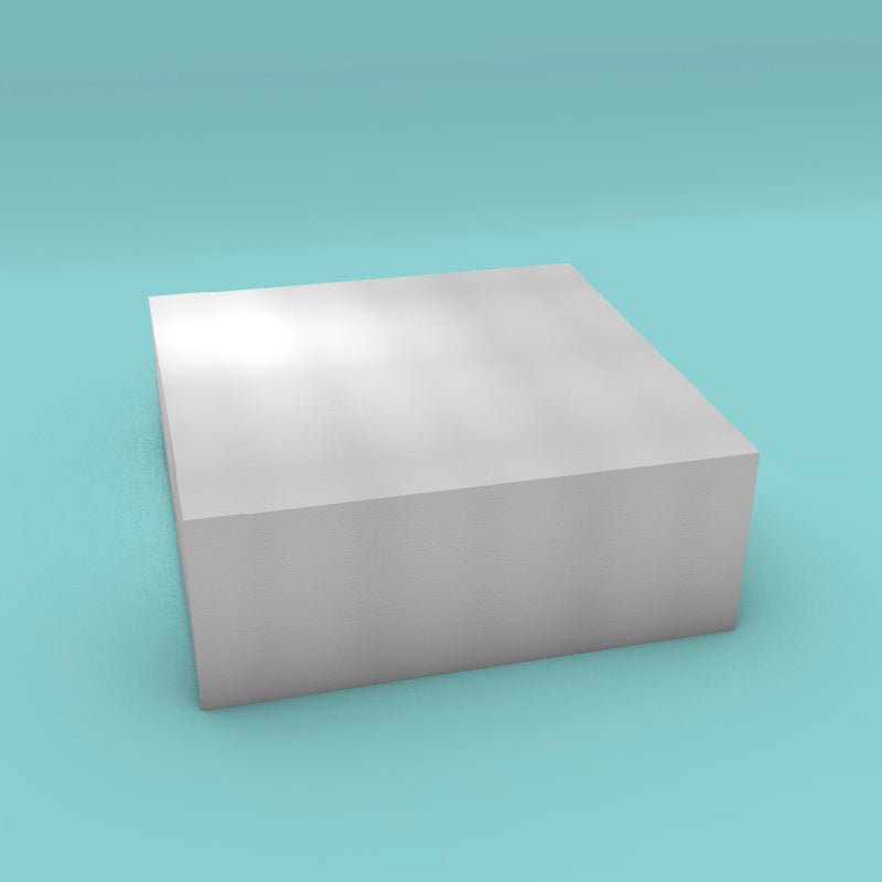 Square foam cake dummy 21 inch by 21 inch, 8 inch tall, smooth white finish, ready to decorate