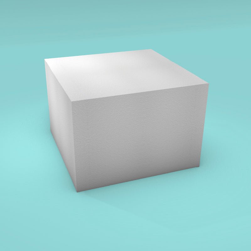 Square foam cake dummy 10 inch by 10 inch, 7 inch tall, smooth white finish, ready to decorate