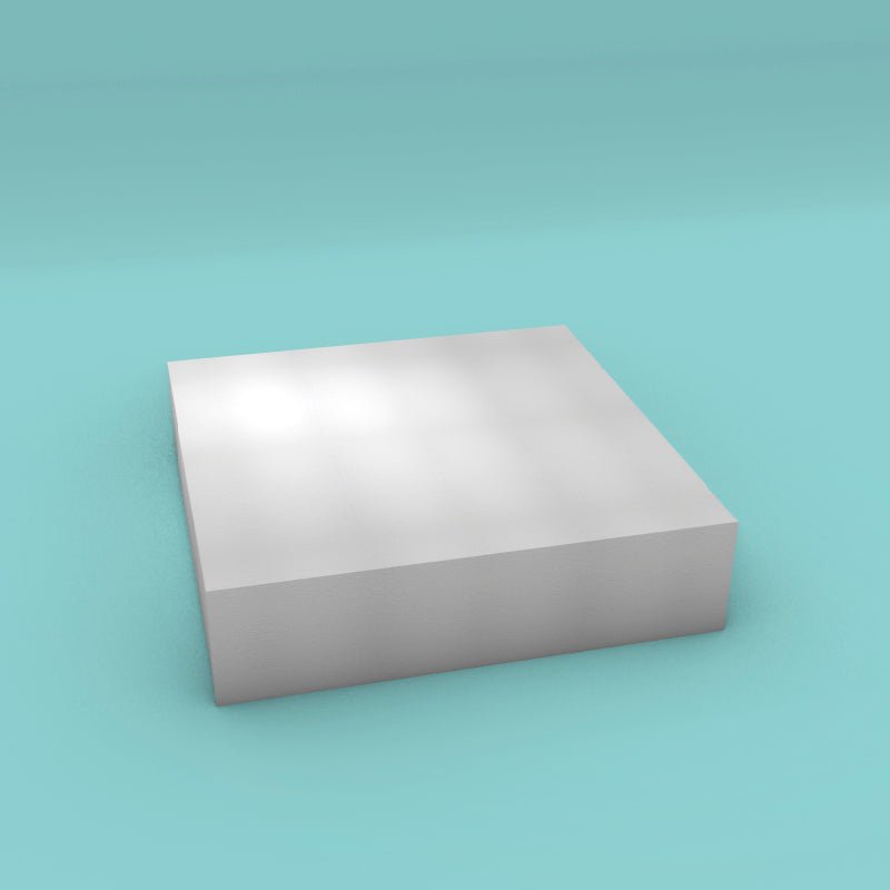 Square foam cake dummy 20 inch by 20 inch, 5 inch tall, smooth white finish, ready to decorate