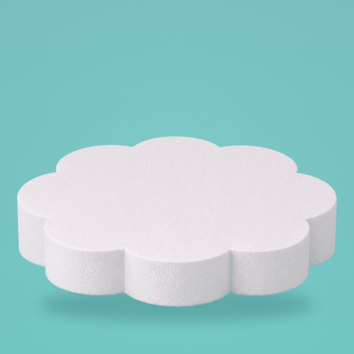 Petal foam cake dummy 12 inch diameter, 3 inch tall, rounded lobed edge, smooth white finish, ready to decorate