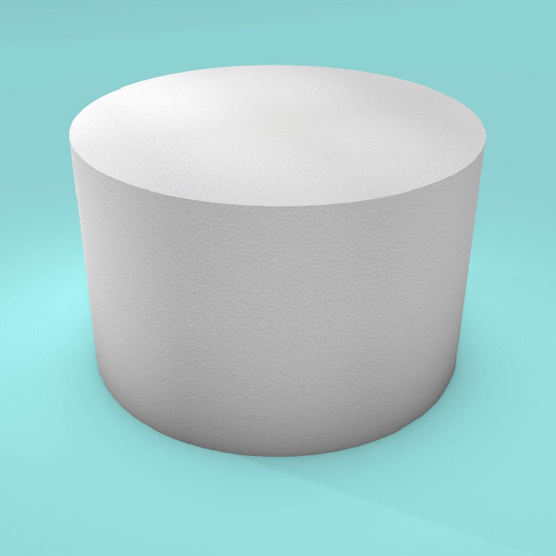 Round foam cake dummy 11 inch diameter by 7 inch tall, smooth white finish, ready to decorate