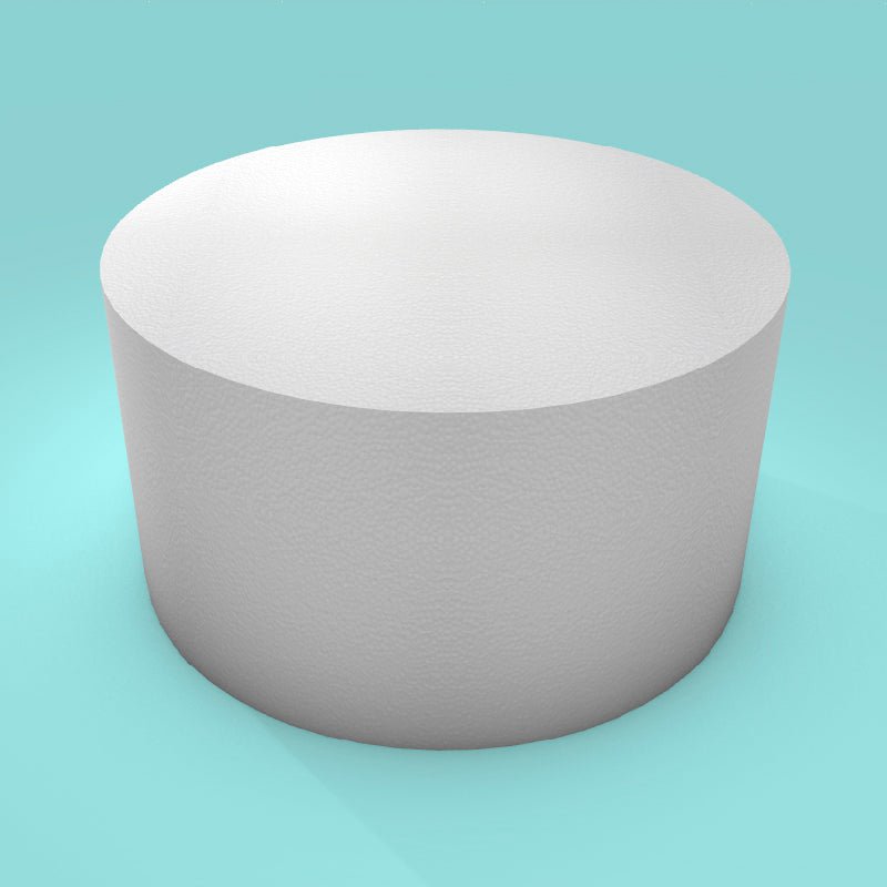 Round foam cake dummy 11 inch diameter by 6 inch tall, smooth white finish, ready to decorate