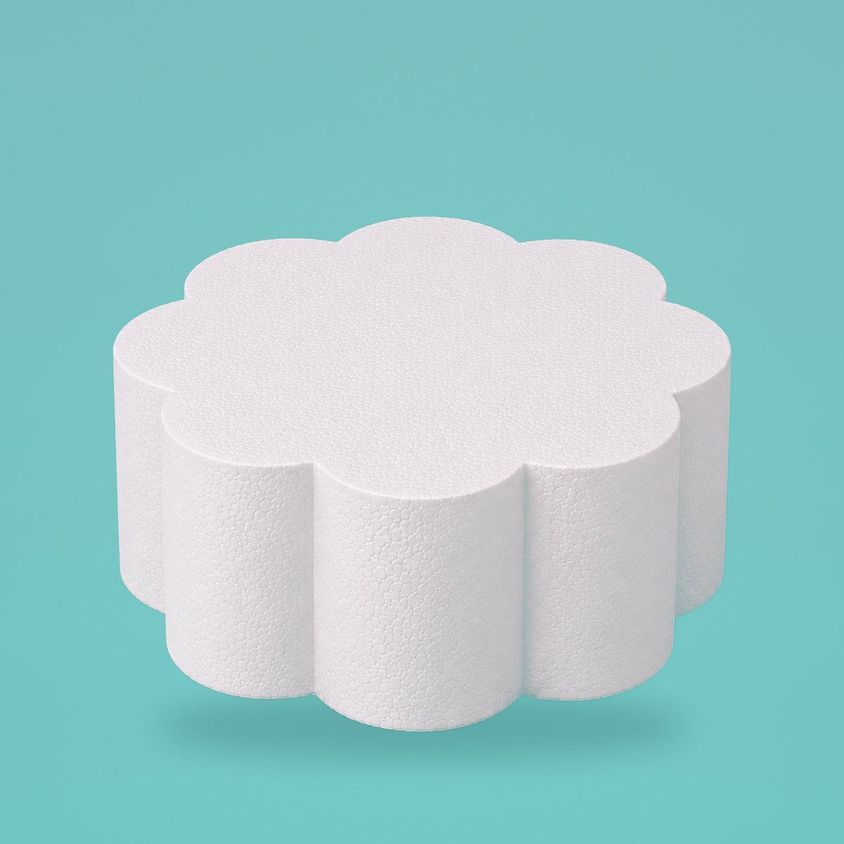 Petal foam cake dummy 10 inch diameter, 6 inch tall, rounded lobed edge, smooth white finish, ready to decorate
