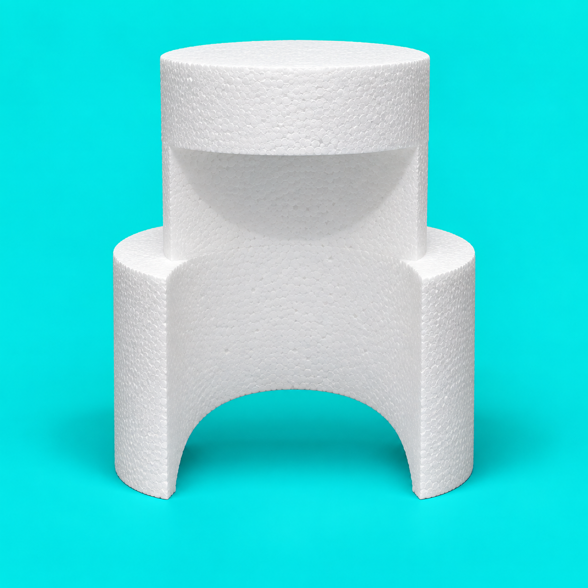 Two-tier round foam theatre cake dummy tower with arch cutout, diameters 8 and 10 inches, smooth white finish