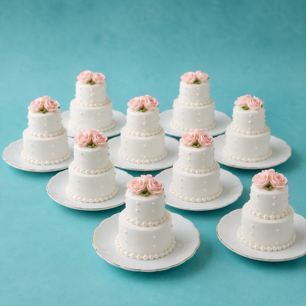 Foam mini wedding cake dummy set of 10, 2 tier, 4 inch base, white foam finish