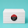 Stack of five 10"x10" square foam cake dummy risers, 1 inch tall, with a "5 Pack" label — base-tier riser for cake display stability, free shipping