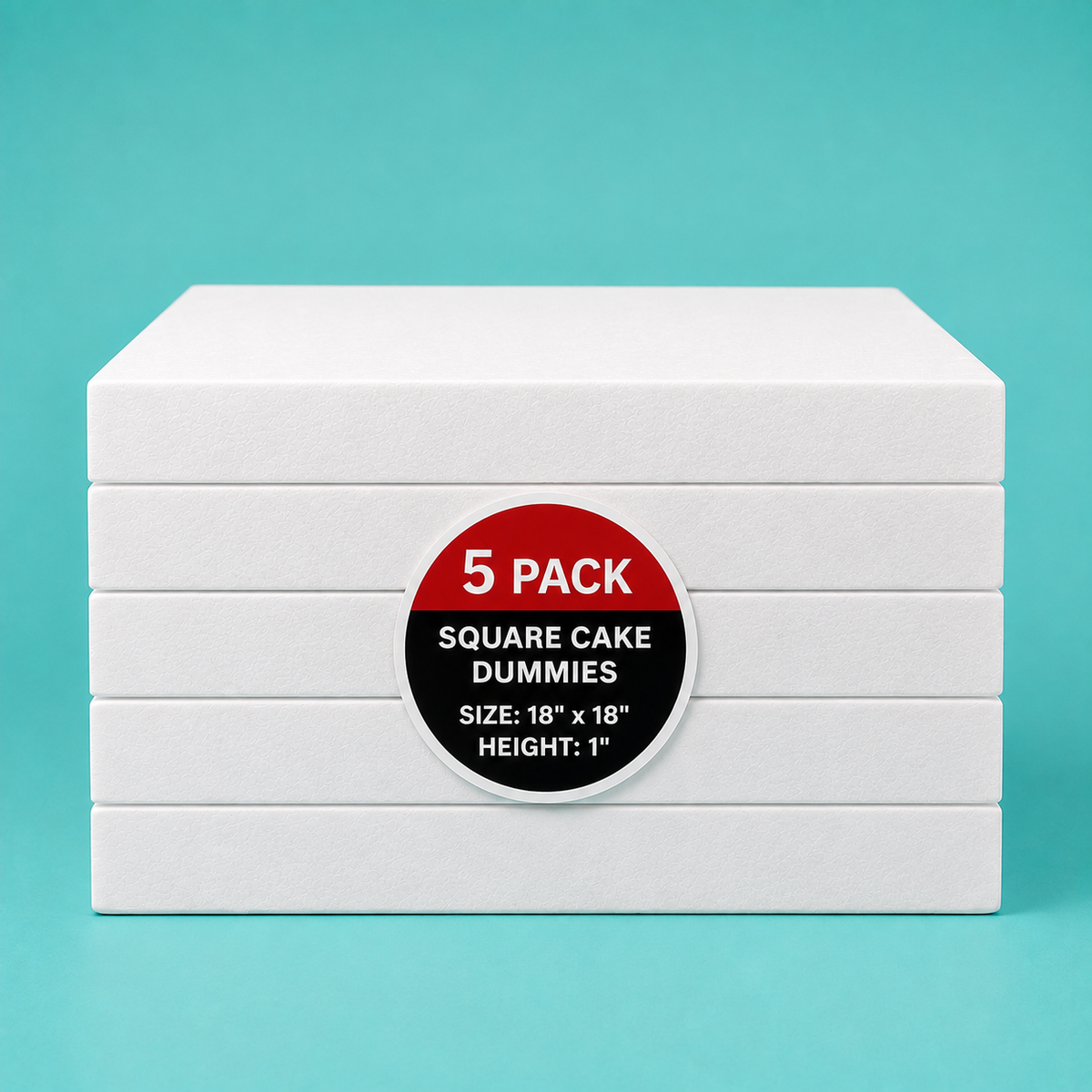 Foam Cake Dummy Riser 18 Inch Square, Pack of 5 - Fake Cake Base for Tiered Cakes
