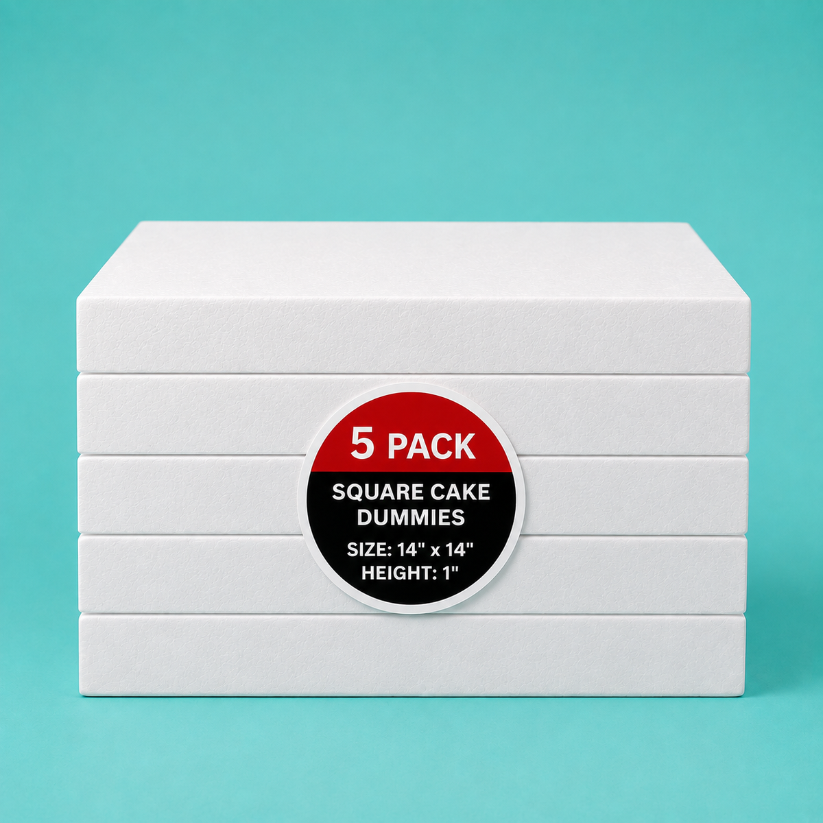Foam Cake Dummy Riser 14 Inch Square, Pack of 5 - Fake Cake Base for Tiered Cakes