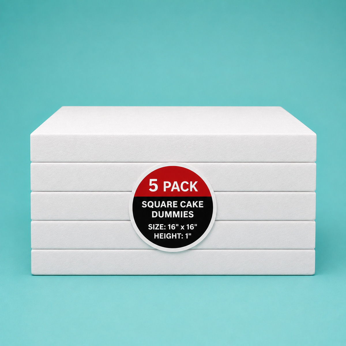 Foam Cake Dummy Riser 16 Inch Square, Pack of 5 - Fake Cake Base for Tiered Cakes