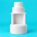 Theatre-style round foam cake dummy wedding display with columns, four tiers 12, 11, 9 and 6 inches, smooth white finish